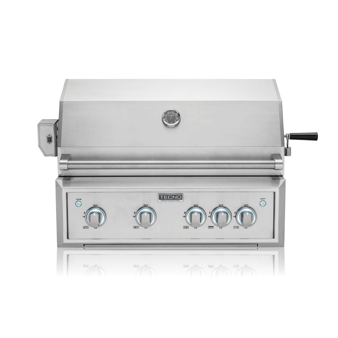 Alt Tag: Churrasqueira Tecno a gás inox 3 queimadores 82cm, painel com botões e termômetro integrado, design profissional